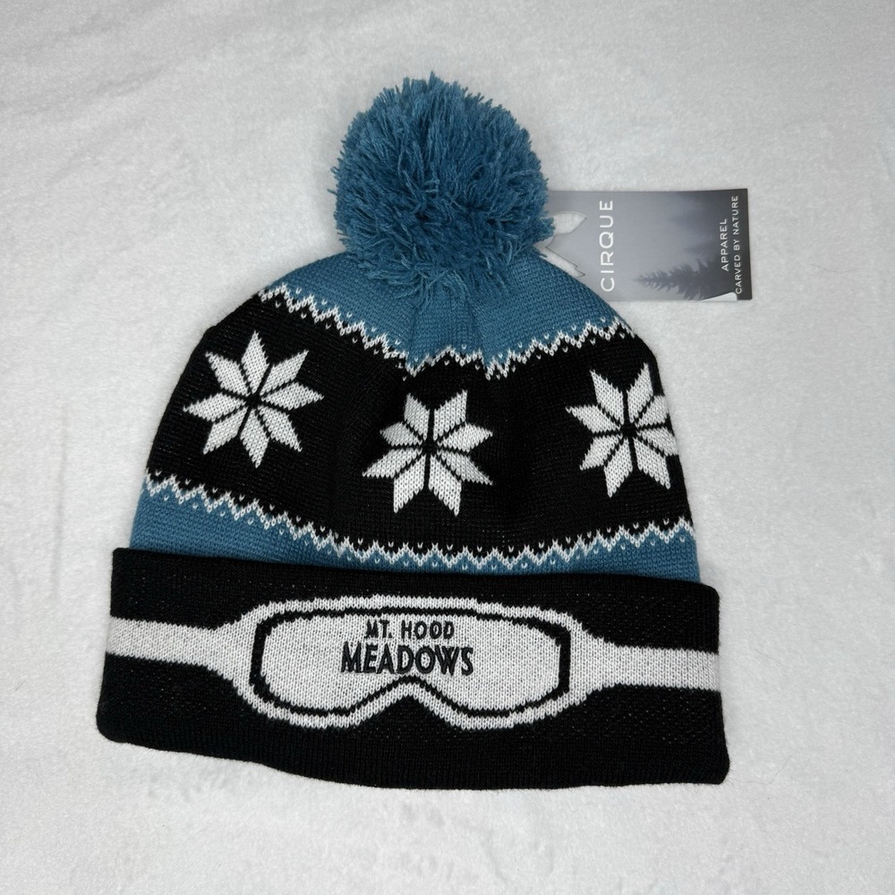 New Cirque My Hood Meadows Pom Goggle Black Blue Beanie Winter Ski Snowboard Hat